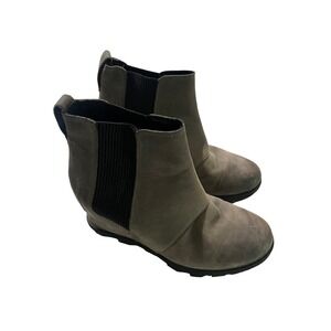 Sorel Joan of Arctic Wedge II Chelsea Boots Grey Leather NL3022-052 Womens 7
